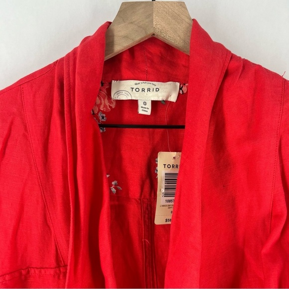 Torrid Coral‎ Linen Blend Drape Front Woven Drawcord Waist Utility Vest - Picture 2 of 14